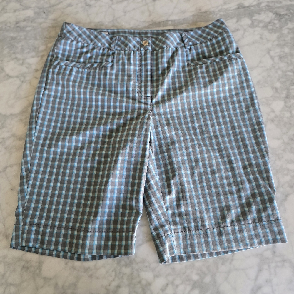 Annika By Cutter‎ & Buck Plaid Blue Gray Golf Shorts Women's Size 6